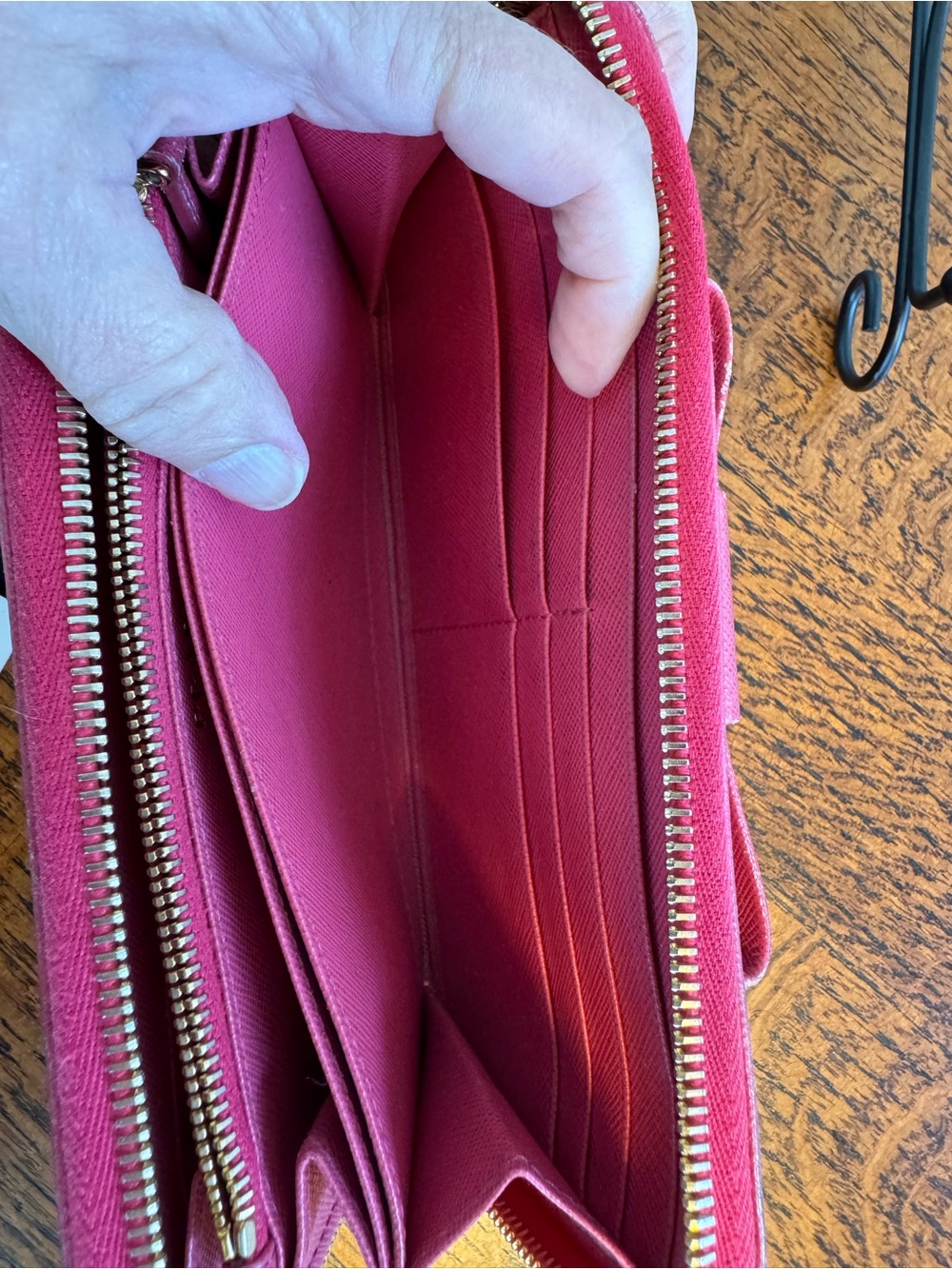 Prada Pink Saffiano Leather Fiocco Bow Zip Around Wallet - Picture 7 of 12